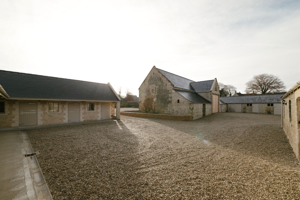 Exterior view of heritage conservation work on stables