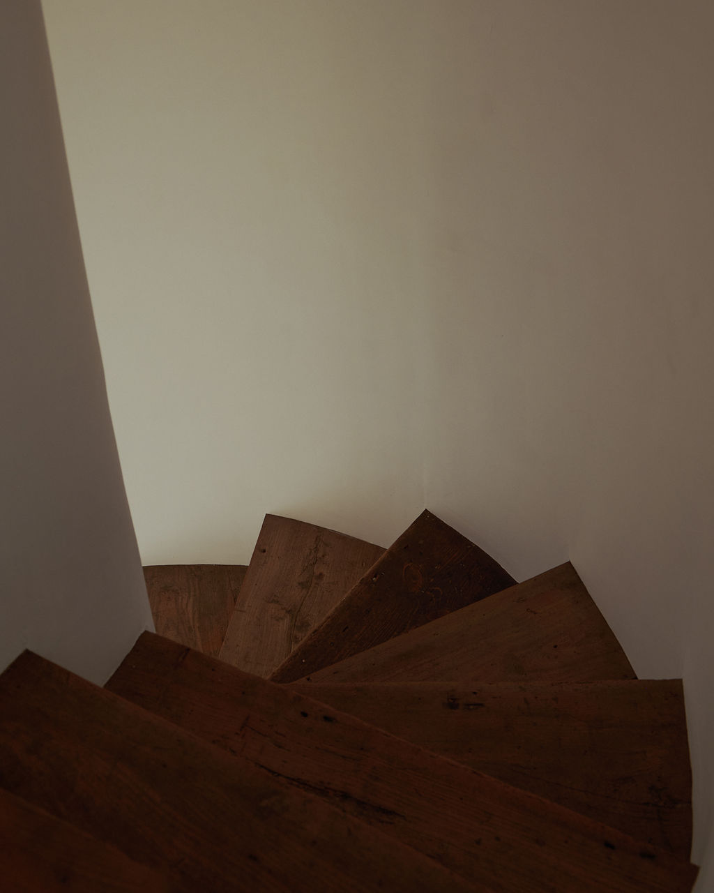 Interior view showing details of restored wooden circular staircase