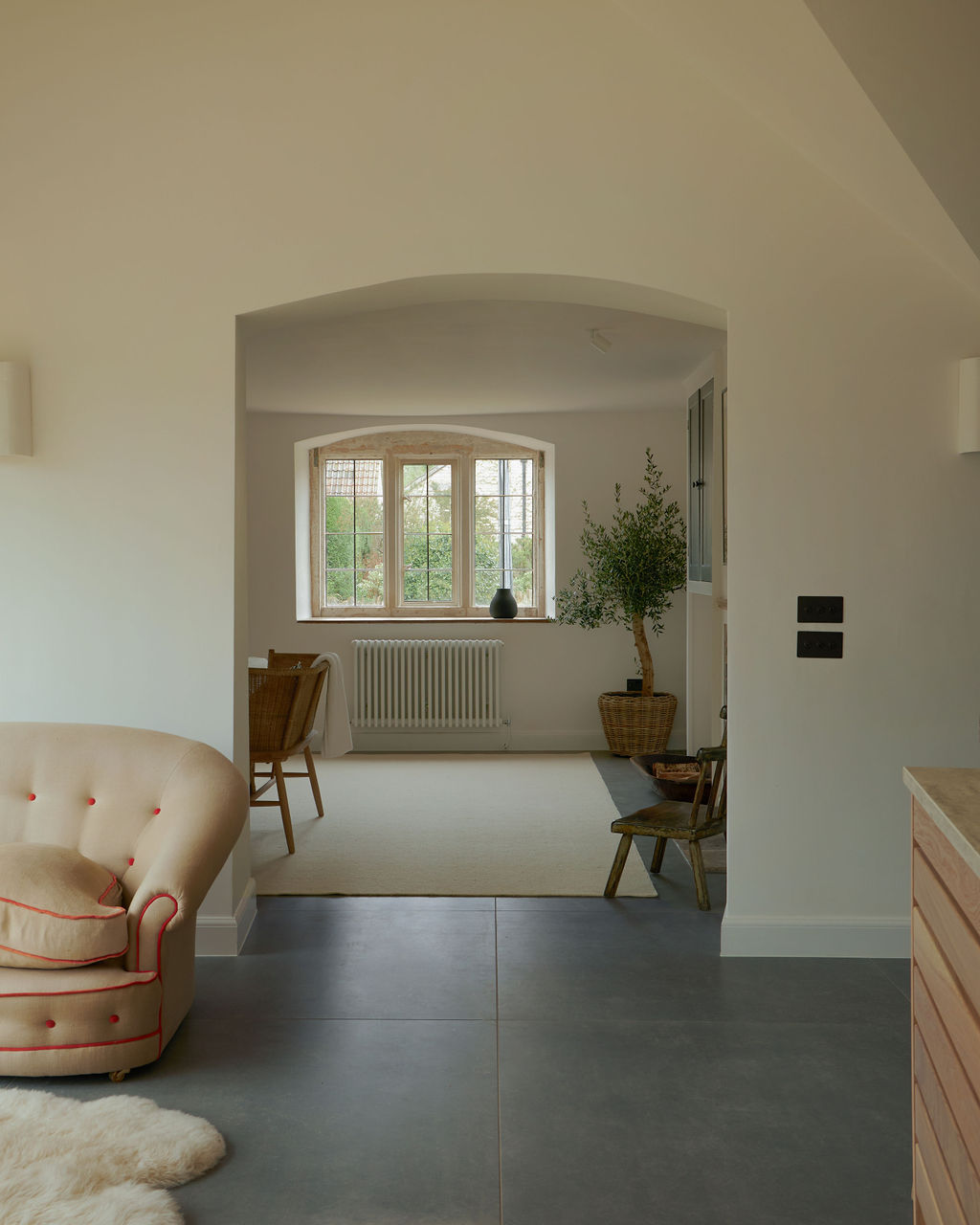 Interior view into dining room from kitchen